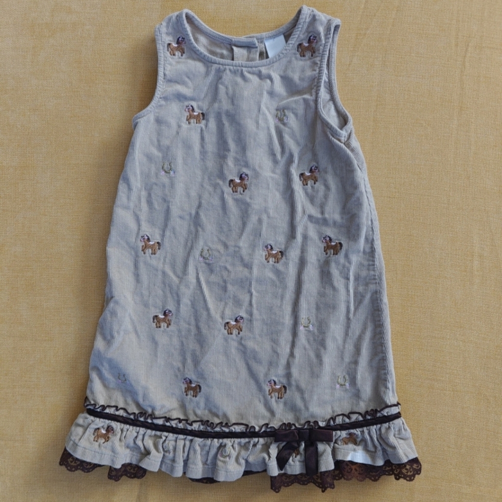 Tan Corduroy Pony Horse Dress Size 6